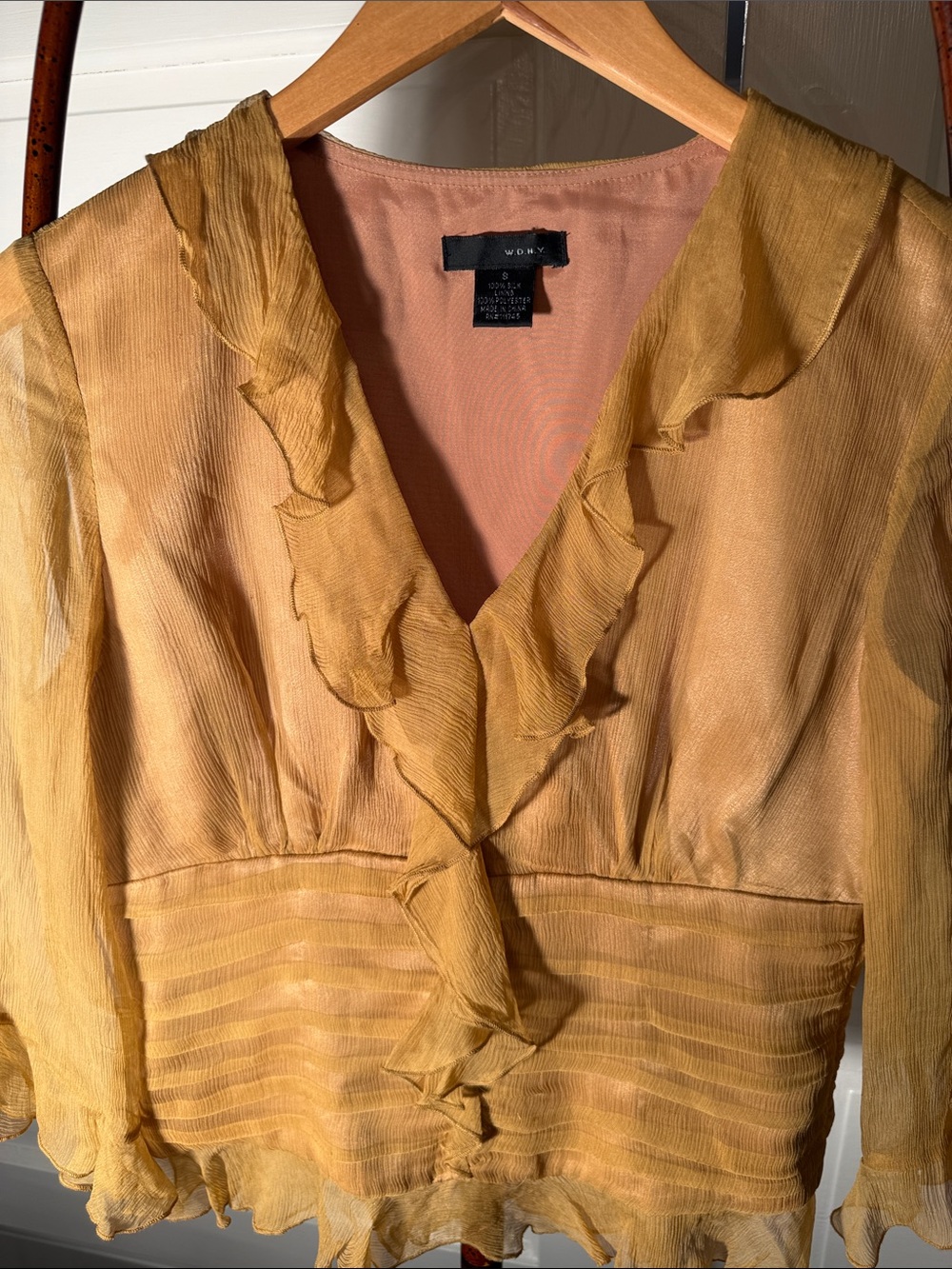 Vintage W.D.N.Y Sheer Silk Ruffle Blouse Fairy Boho Romantic Y2K Top
